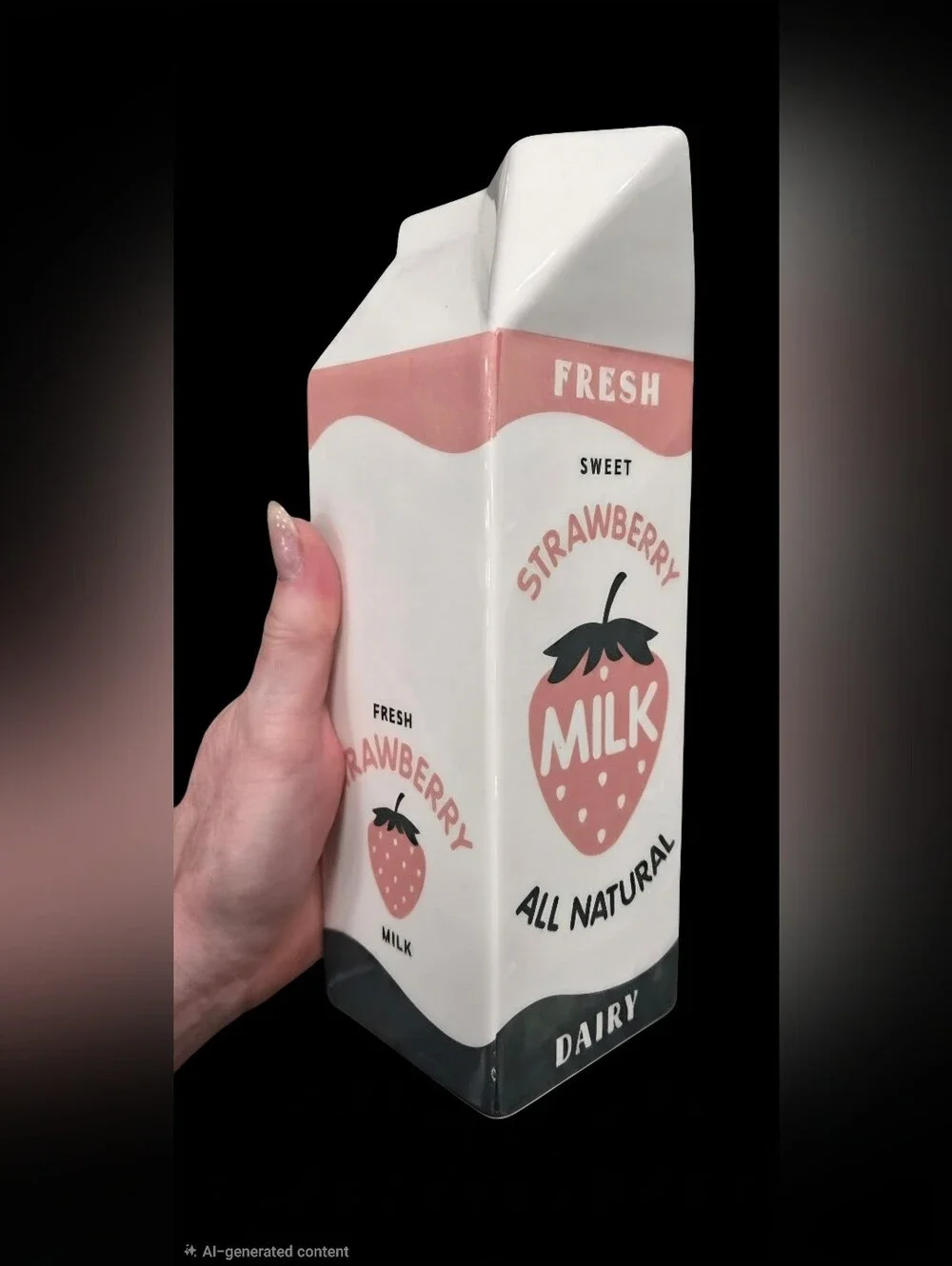 Bien Beau Retro Strawberry Milk Carton Vase Kawaii Ceramic Pink Decor 8.5